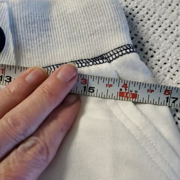 Vintage Cotton Embellished Cinched White Accented Blue Seams Pocketed Sz M Pants - Picture 2 of 7